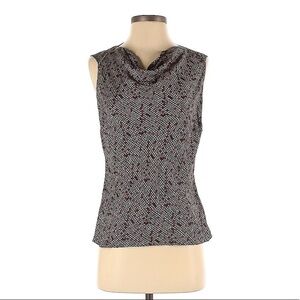 I.E. Red/Black Abstract Pattern Sleeveless Draped Cowl Neck 100% Silk Blouse